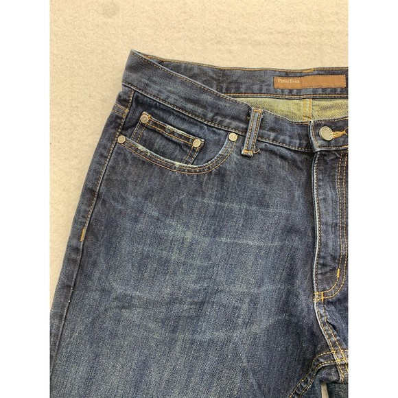 VTG Perry Ellis Denim Jeans Men's Size 34X30 Blue Factory Distressed Bootcut - Picture 12 of 16
